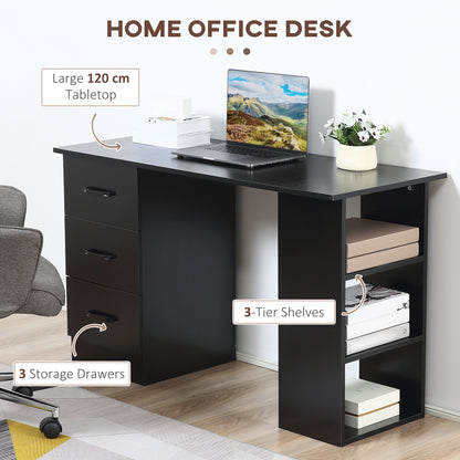 Fasasa 120cm Black Home Office Desk With 3 Shelves And 3 Drawers