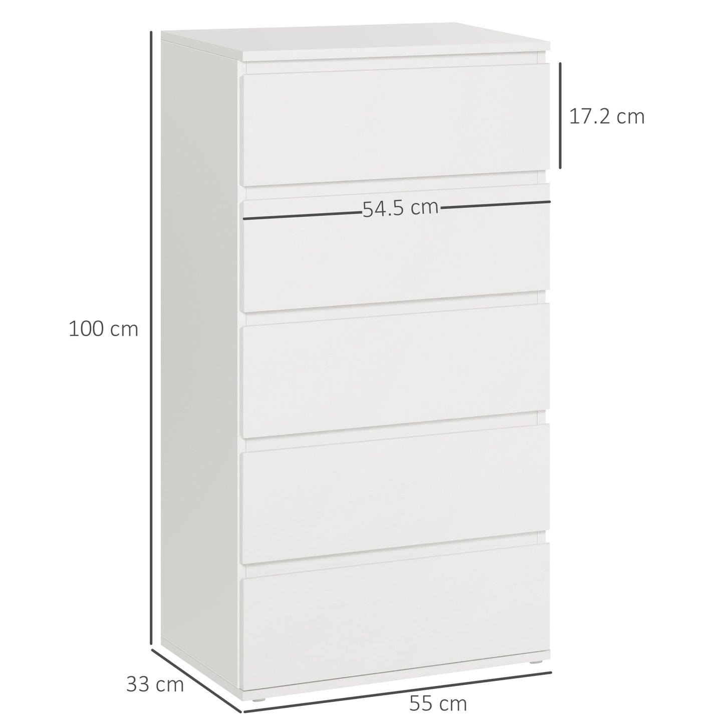 Else Wooden White 5 Drawer Storage Tower Chest