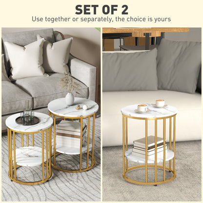 Veco Metal And Marble Effect White And Gold Tone Set Of 2 Coffee Tables