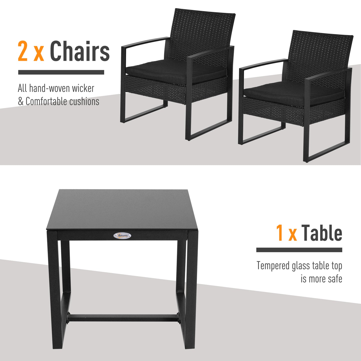 Sofira Rattan Black 2 Seater Outdoor Coffee And Chair Bistro Set
