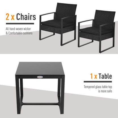 Sofira Rattan Black 2 Seater Outdoor Coffee And Chair Bistro Set