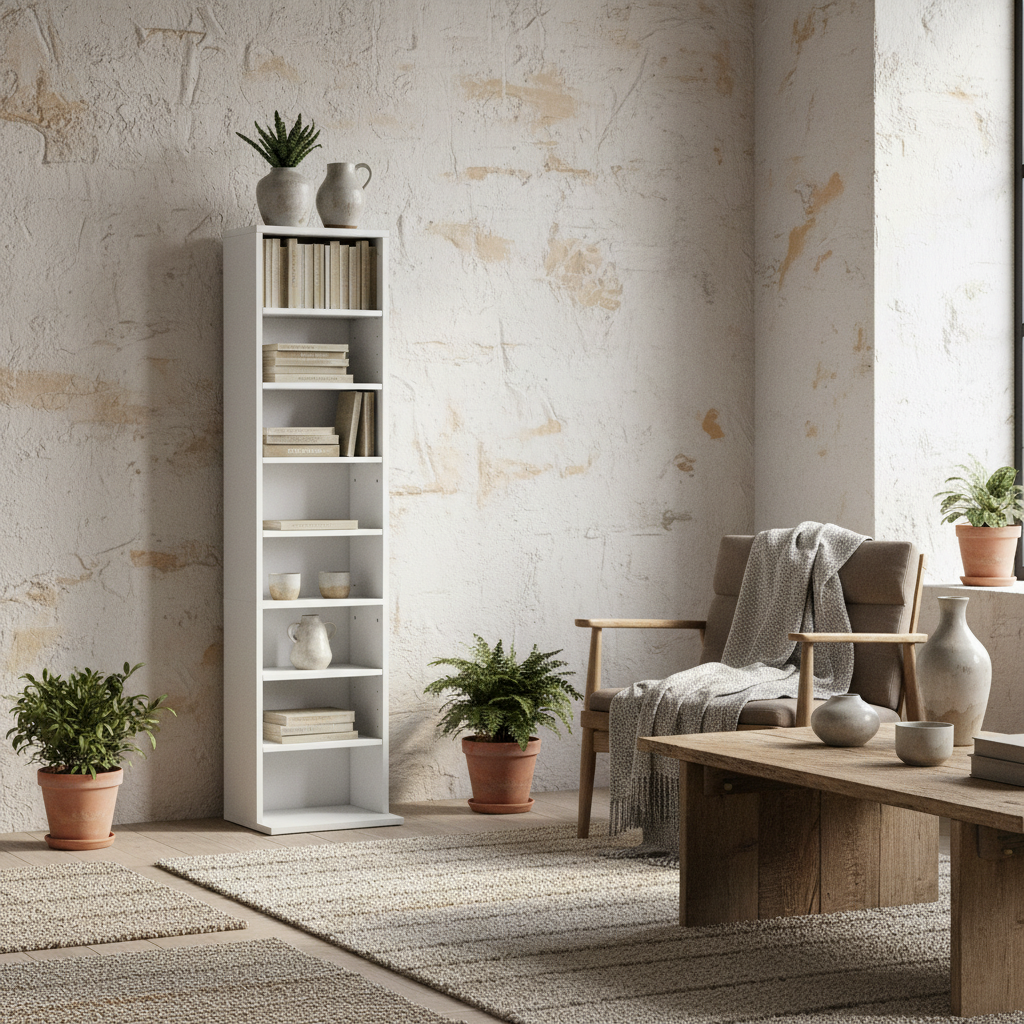 Sovimora Wood White Narrow CD Storage Unit With 260 Disc Capacity
