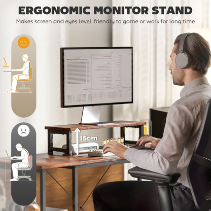 Lesano 168cm Rustic Brow Reversible Industrial L Shaped Desk With Adjustable Shelves And Monitor Stand