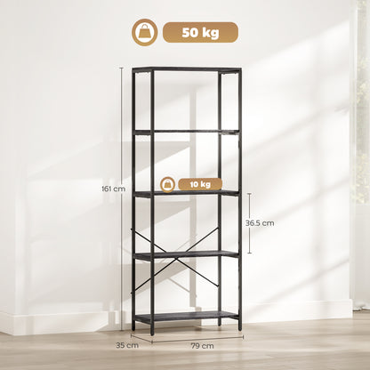Livemi Metal And Wood Dark Grey And Black 5 Tier Industrial Bookcase