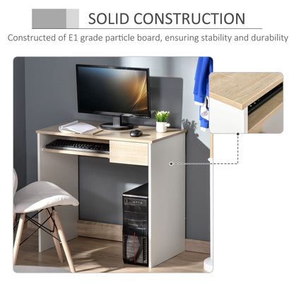 Vali 80cm Wooden Oak Compact Desk With Keyboard Tray And Drawer