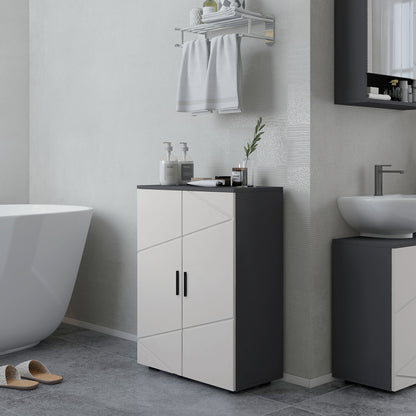 Lususa Sasu Compact Grey Bathroom Storage Cabinet With 2 Doors Adjustable Shelves And Soft Close Design