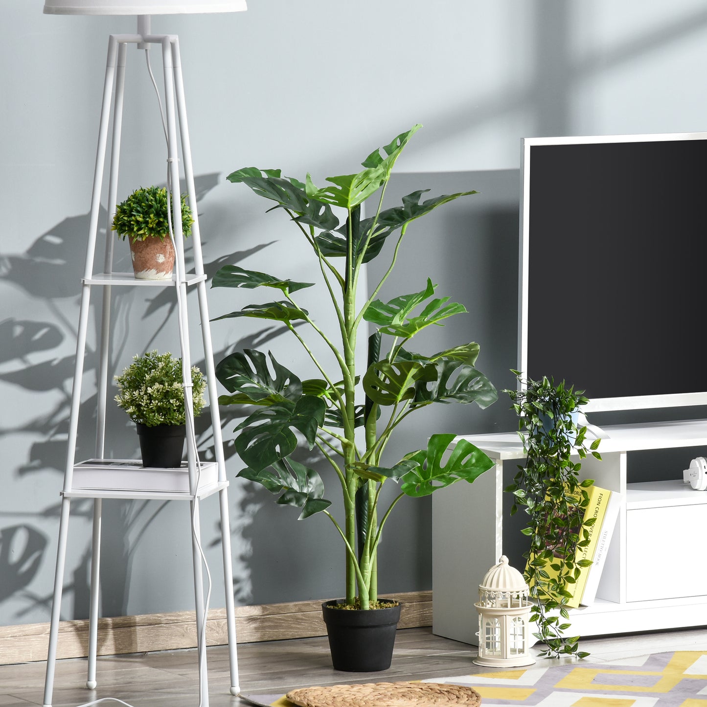 Doka Large Artificial Monstera Style Tree With 21 Leaves In Decorative Pot
