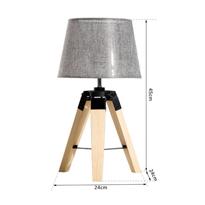 Narose Wood Grey Tripod Table Lamp With Fabric Shade And Base