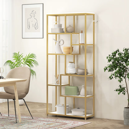 Lolaha Wood And Metal White And Gold Tone 7 Tier Geometric Display Bookcase