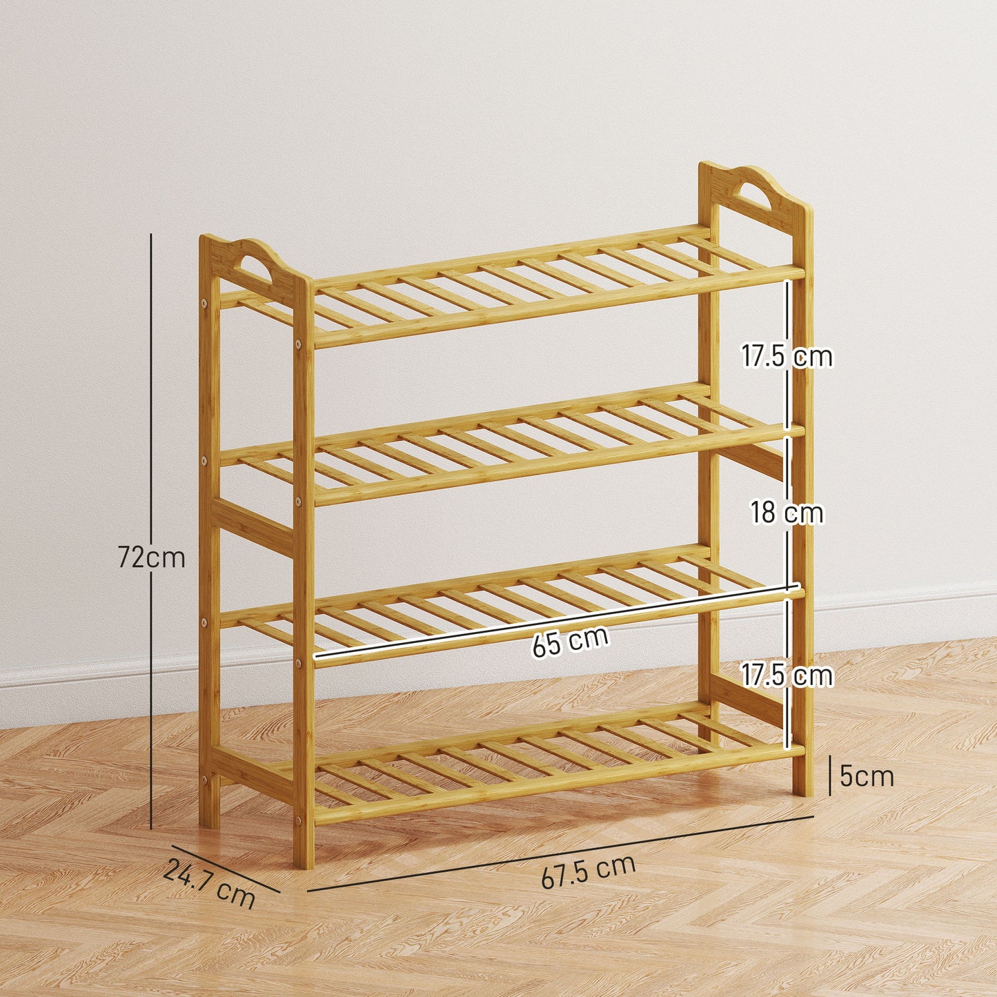 Dicove Bamboo Natural 4 Tier Freestanding Shoe Rack Slatted Shelves