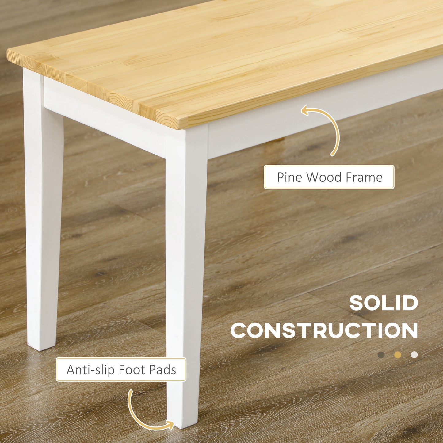 Nirosecco Solid Wood Natural And White Farmhouse Dining Table With Bench Set