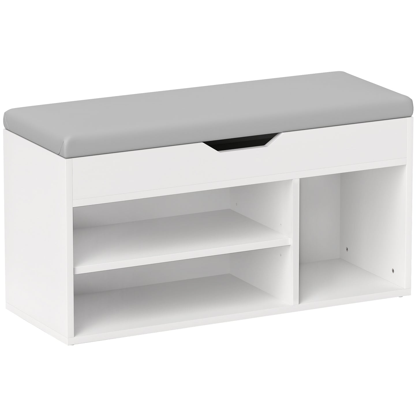 Zima Wooden White Shoe Storage Bench With Hidden Compartment And Grey Padded Seat