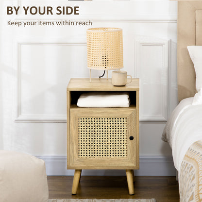 Fiha Set Of 2 Natural Wooden Bedside Tables With Rattan Door And Top Shelf