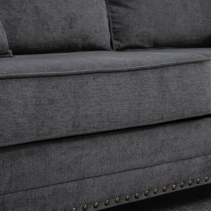 Tael Yolo Grey Fabric 3 Seater Sofa With Nail Head Trim And 2 Cushions