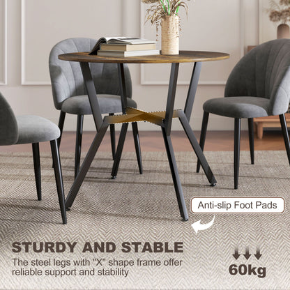 Molu Rustic Brown Round Dining Table With Black Metal Legs 90cm