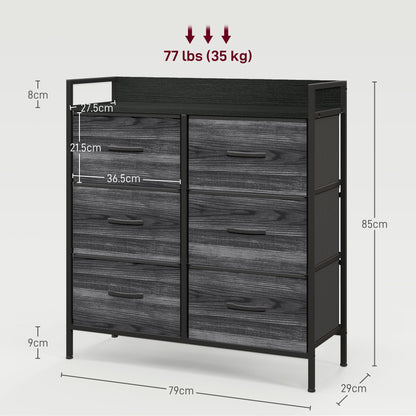 Basa Fabric And Wood Black 6 Drawer Rustic Storage Chest