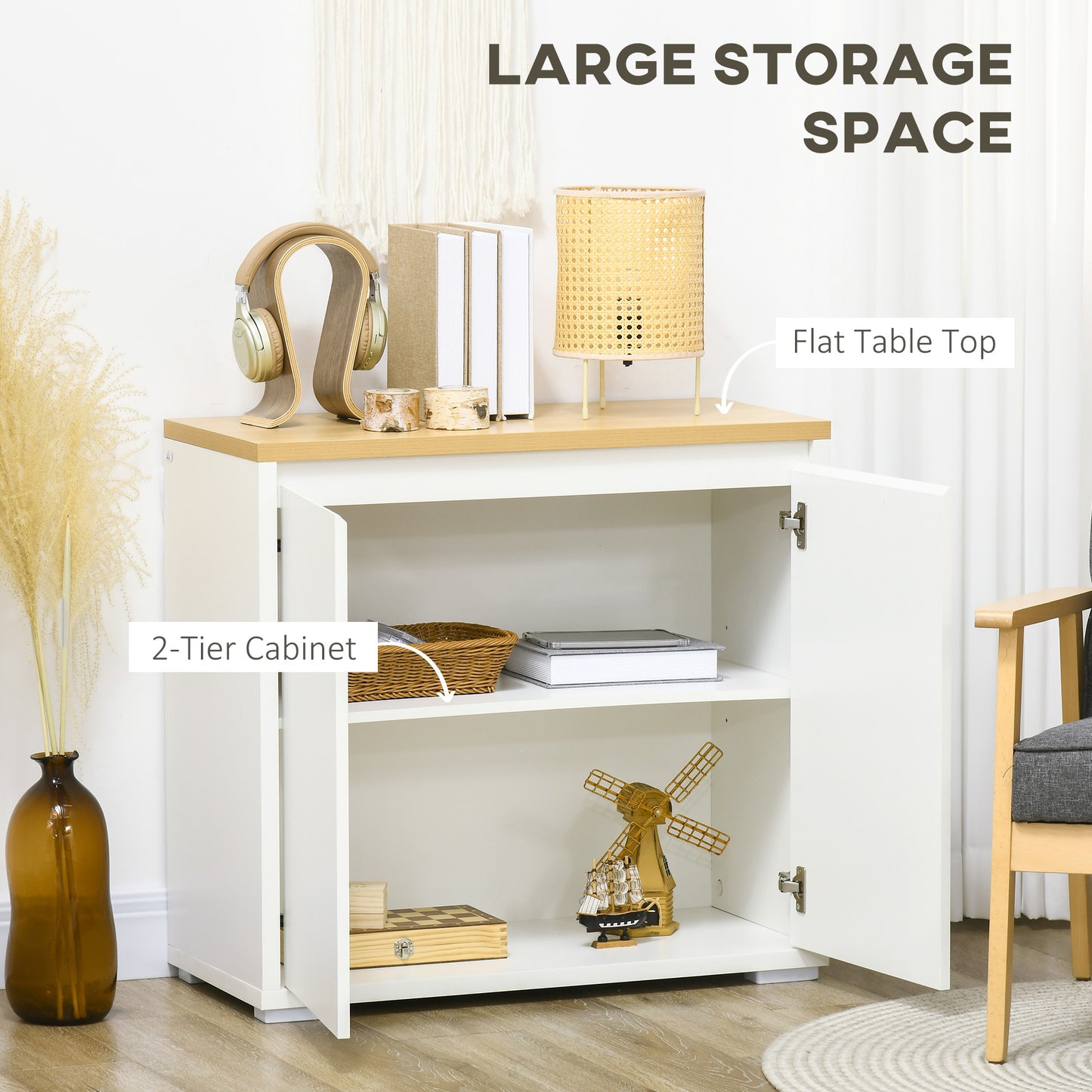 Nofi Fael White and Natural Sideboard With Double Doors