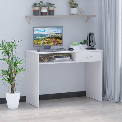 Haseva Wooden White Small Study Desk With Drawer And Storage Compartment