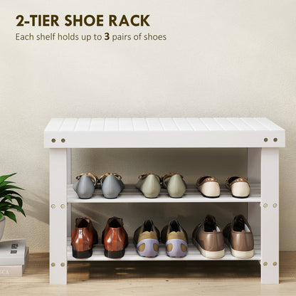 Riyo White Bamboo 2 Tier Shoe Storage Bench