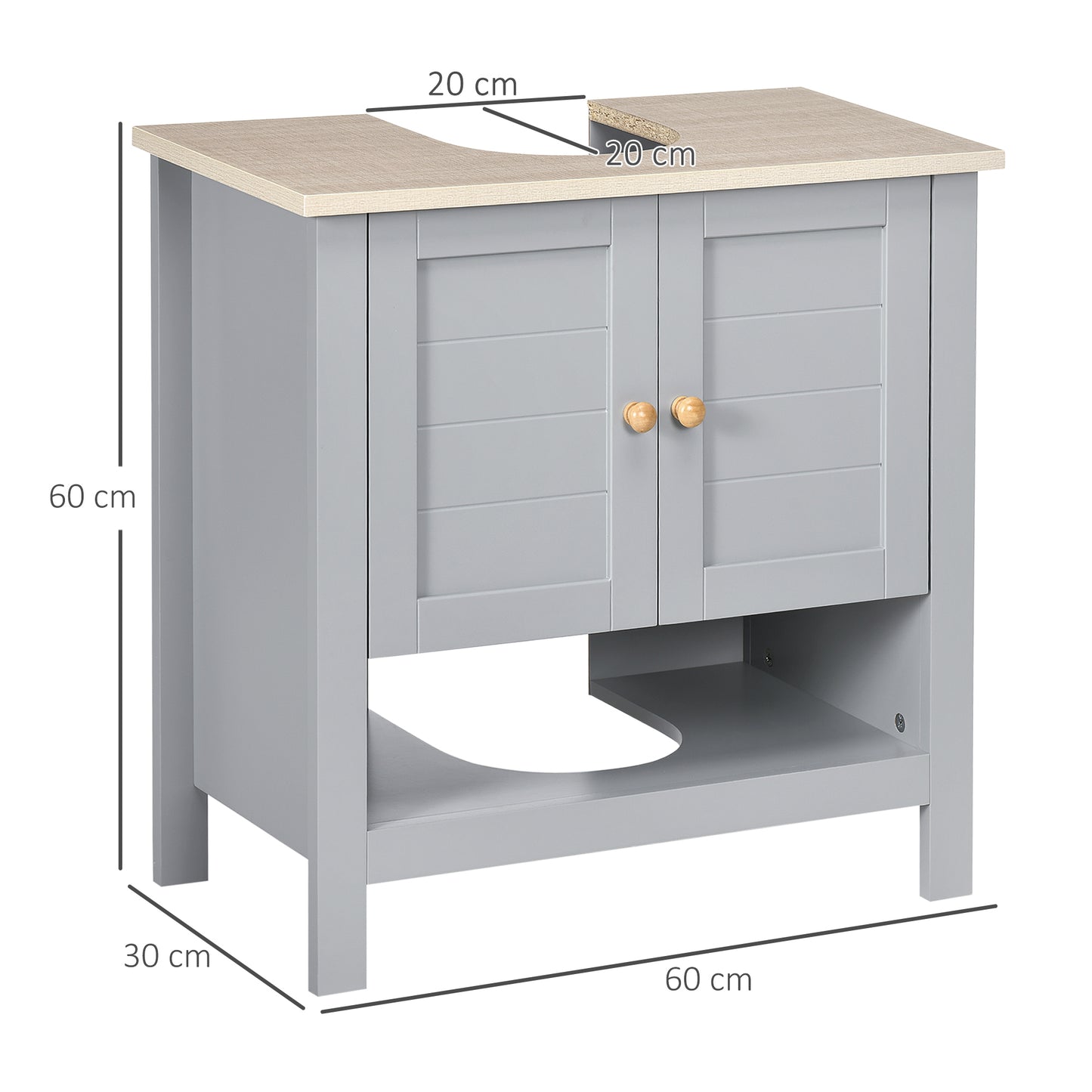 Rola Grey Under Sink Vanity Storage Cabinet With Adjustable Internal Shelving