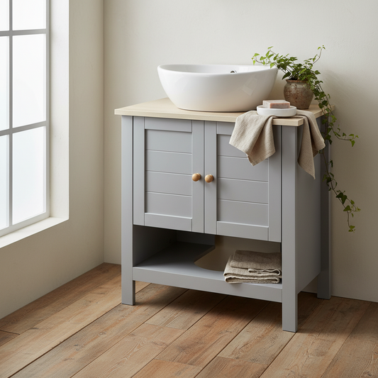 Rola Grey Under Sink Vanity Storage Cabinet With Adjustable Internal Shelving