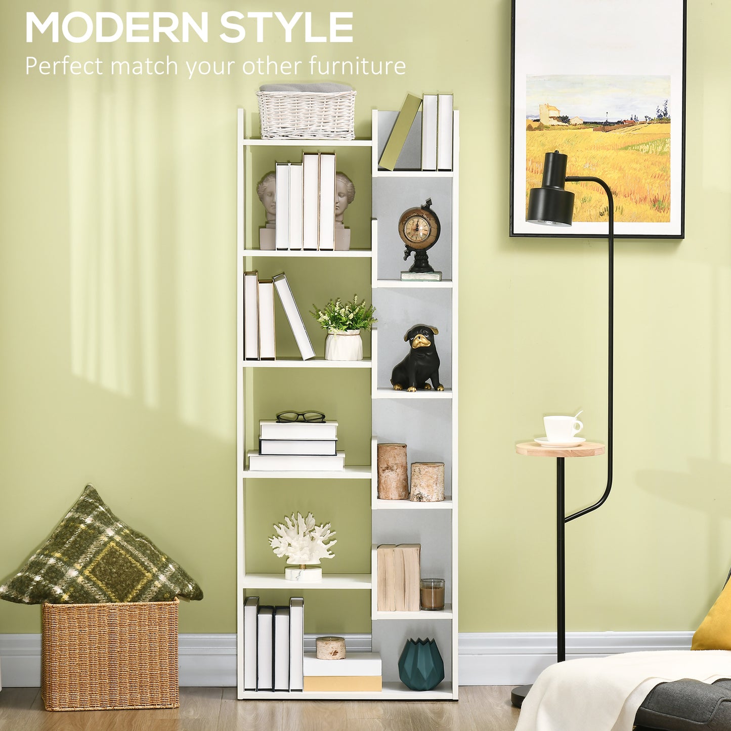 Linoma Wood White 6 Tier Modern Bookcase With 11 OFauxn Shelves
