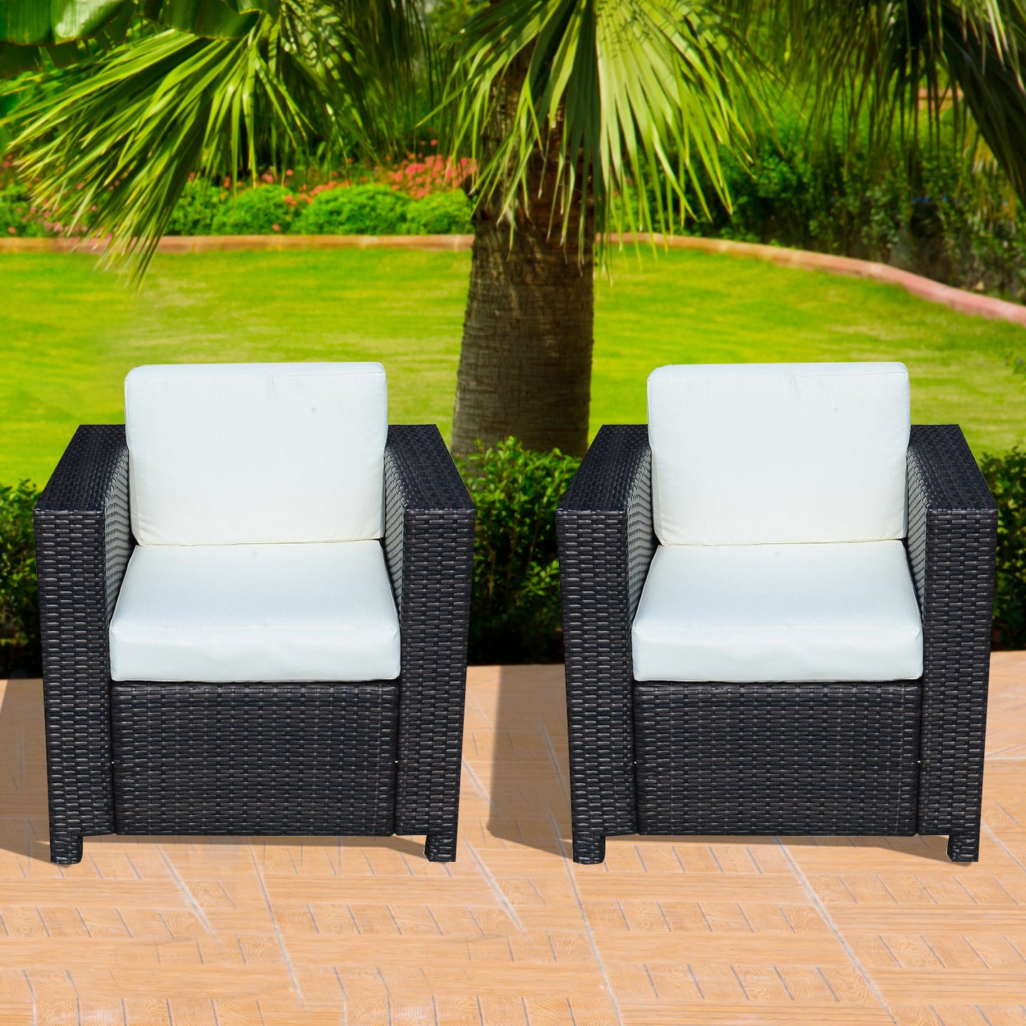 Vamino Black Rattan Set Of 2 Armchairs With Woven Finish (Table Not Included)