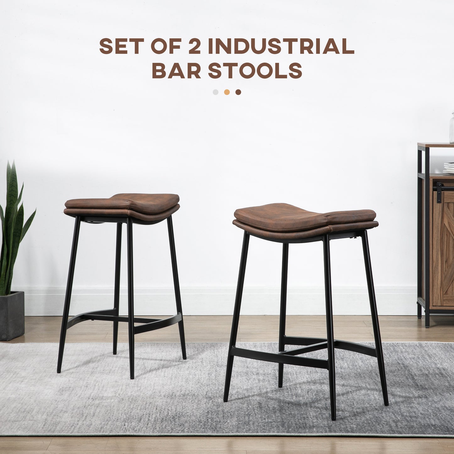 Noveha Microfiber Brown Industrial Breakfast Bar Stools Set Of 2 With Curved Seat