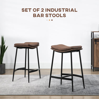 Noveha Microfiber Brown Industrial Breakfast Bar Stools Set Of 2 With Curved Seat