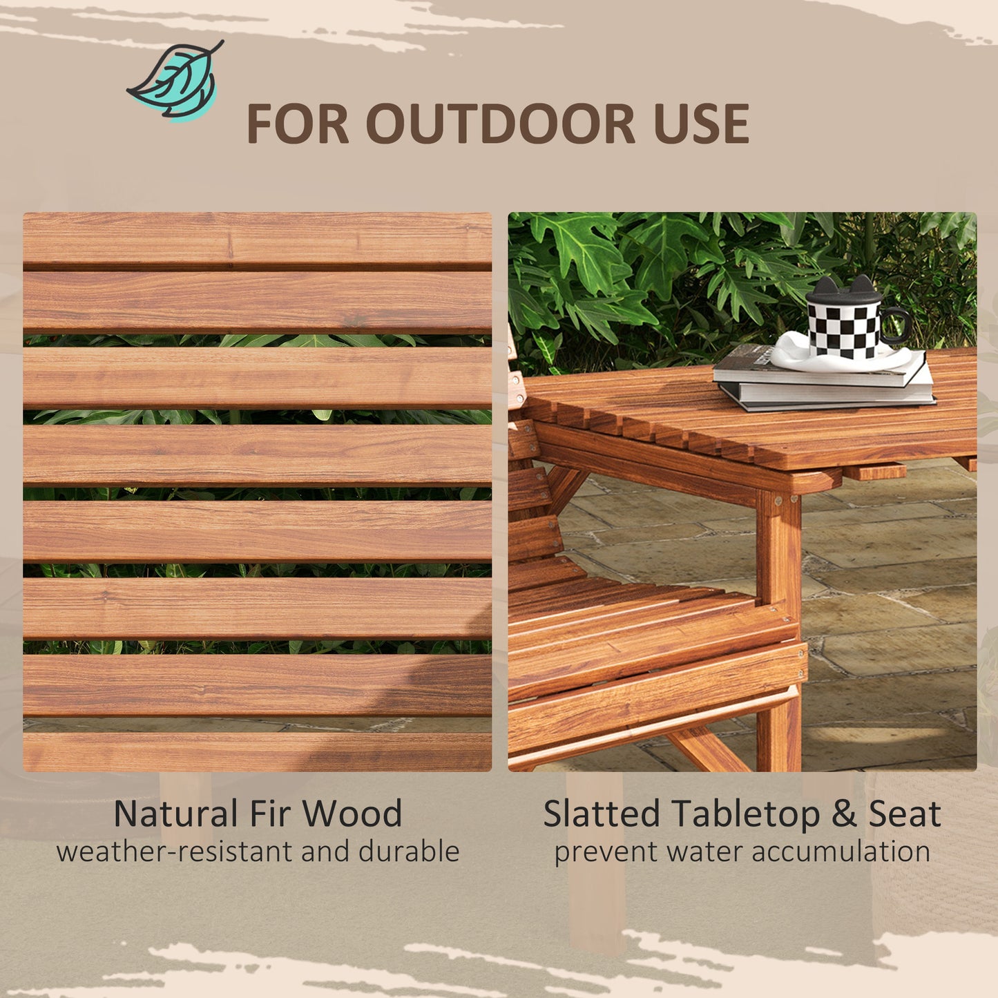Topa Tan Brown Wood Garden Bistro Set Love Seat With Integrated Coffee Table And Parasol Hole