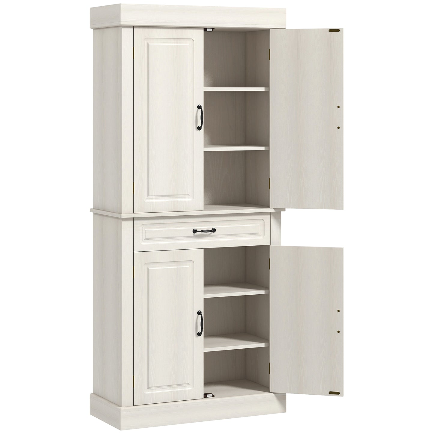 Tokeri Wooden Cream White Tall Kitchen Pantry Cabinet 4 Doors And Storage Shelves