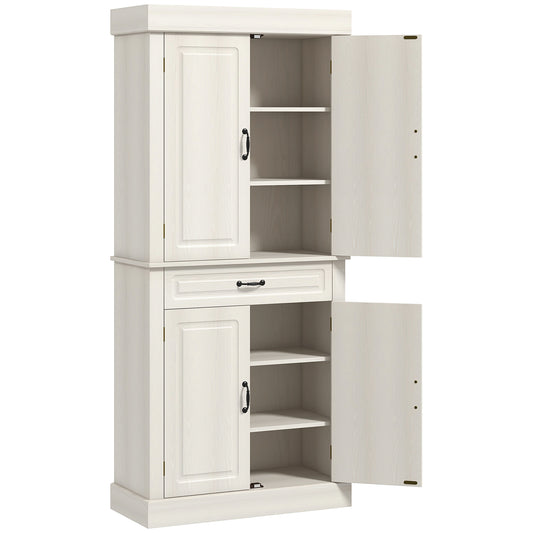Tokeri Wooden Cream White Tall Kitchen Pantry Cabinet 4 Doors And Storage Shelves