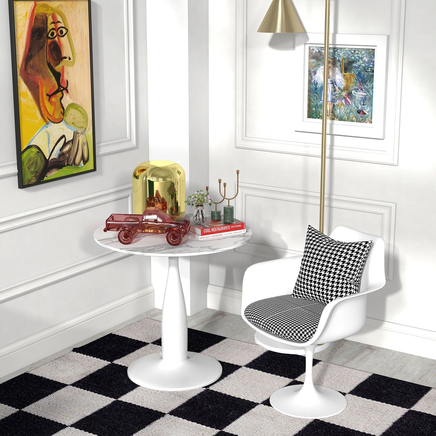 Falo 80cm Metal And Steel White And Grey Marble Effect Small Dining Table With Non Slip Feet For 2
