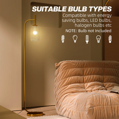 Lamittu Metal Gold Tone Floor Lamp With Glass Shade And Foot Switch