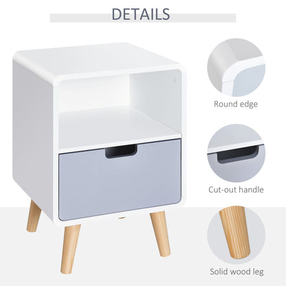 Tapayo Wooden Natural Scandinavian Style Bedside Table With Drawer And Shelf