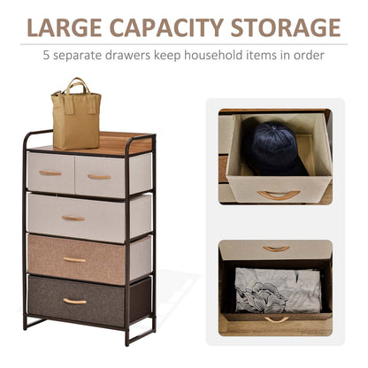 Neelvefa Metal And Wood Neutral Finish 5 Fabric Storage Drawer With Steel Frame