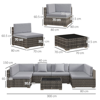 Nalo Elni Grey Rattan  7 Piece Garden Set With Glass Top Table