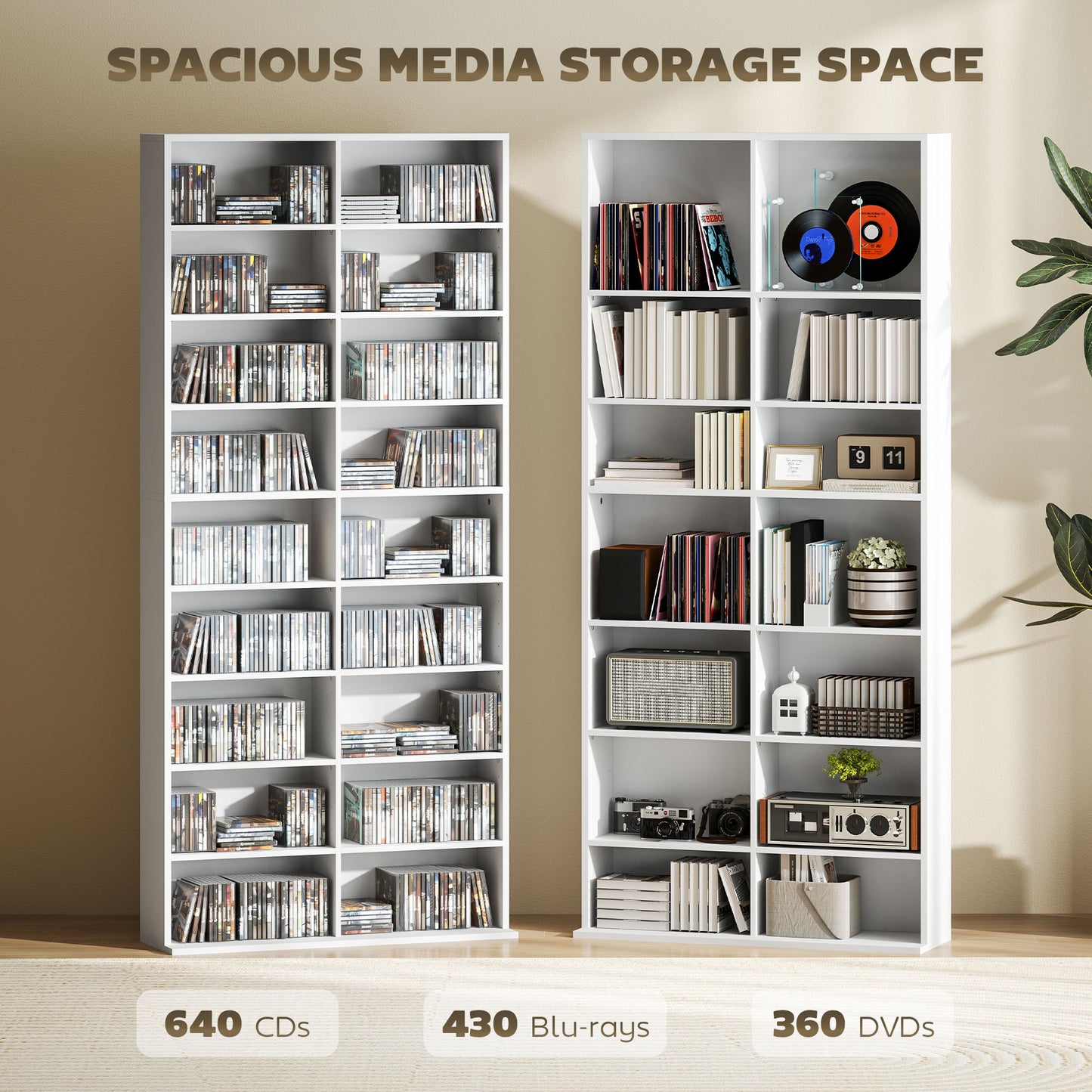 Latota Kezi Wood White Tall Media Storage Tower With 640 Disc Capacity