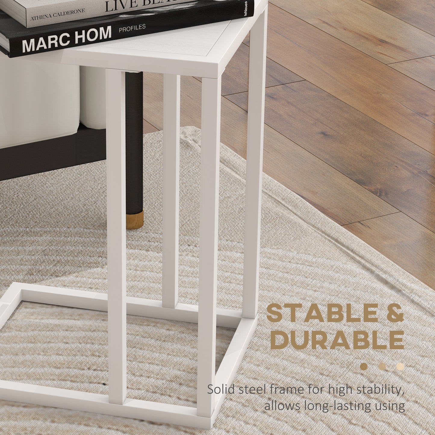Nocoha Metal And Wooden White C Shaped Side Table
