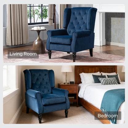 Rake Dark Blue Retro Wingback Accent Chair With Button Tufted Upholstery