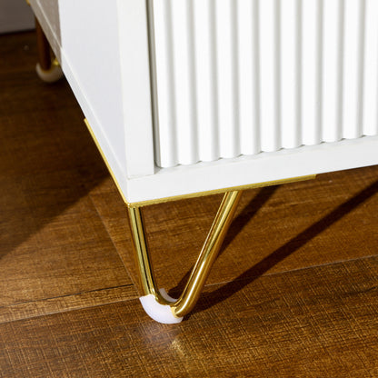 Bapano White And Gold 2 Drawer Ribbed Bedside Table Gold Accents
