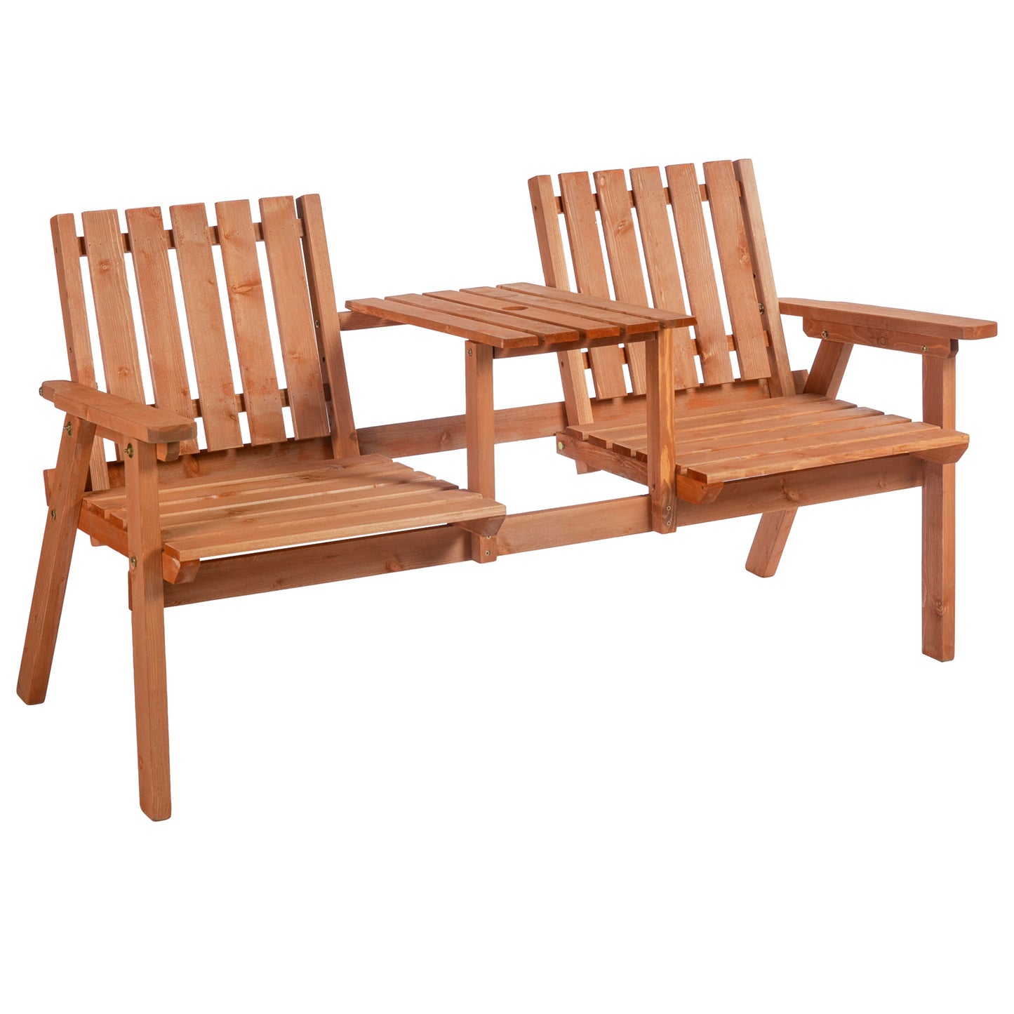 Hasa Fir Wood Natural 2 Seater Garden Bench With Integrated Centre Table