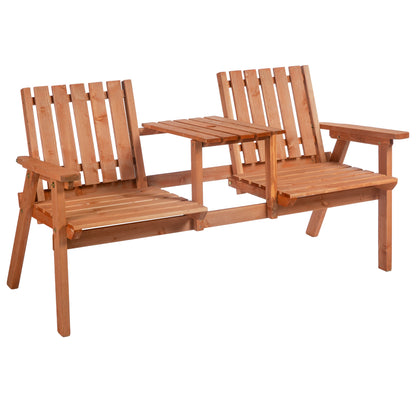Hasa Fir Wood Natural 2 Seater Garden Bench With Integrated Centre Table