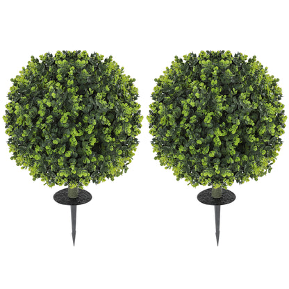 Kevaco Set Of 2 Artificial Boxwood Ball Bushes With Ground Stakes For Garden And Balcony Use 40cm