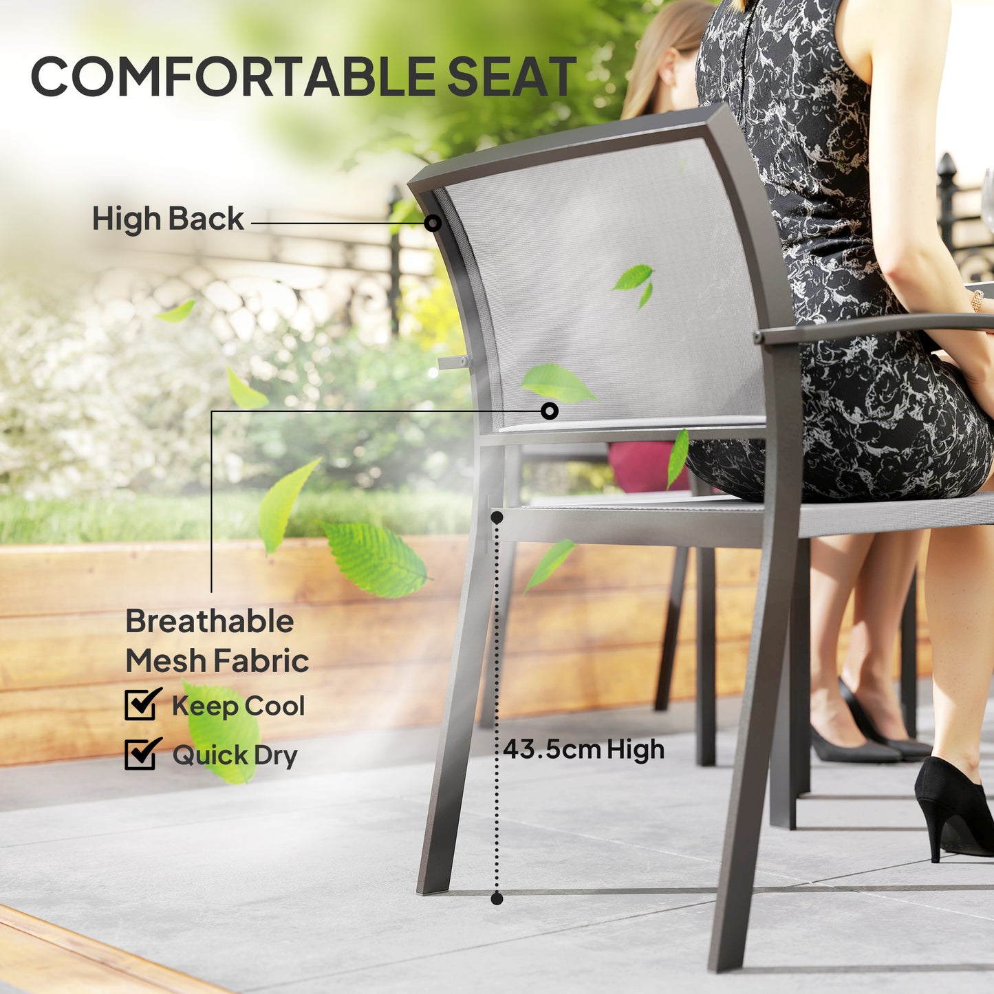Velo 4 Seatear Grey Mesh and Metal Frame Outdoor Garden Dining Set Arched Back