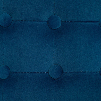 Dimano Velvet Blue Upholstered Square Ottoman Diamond Tufted Pattern