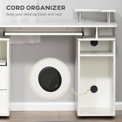 Risaso 120cm White Office Desk With Sliding Keyboard Tray 2 Drawers And Shelving