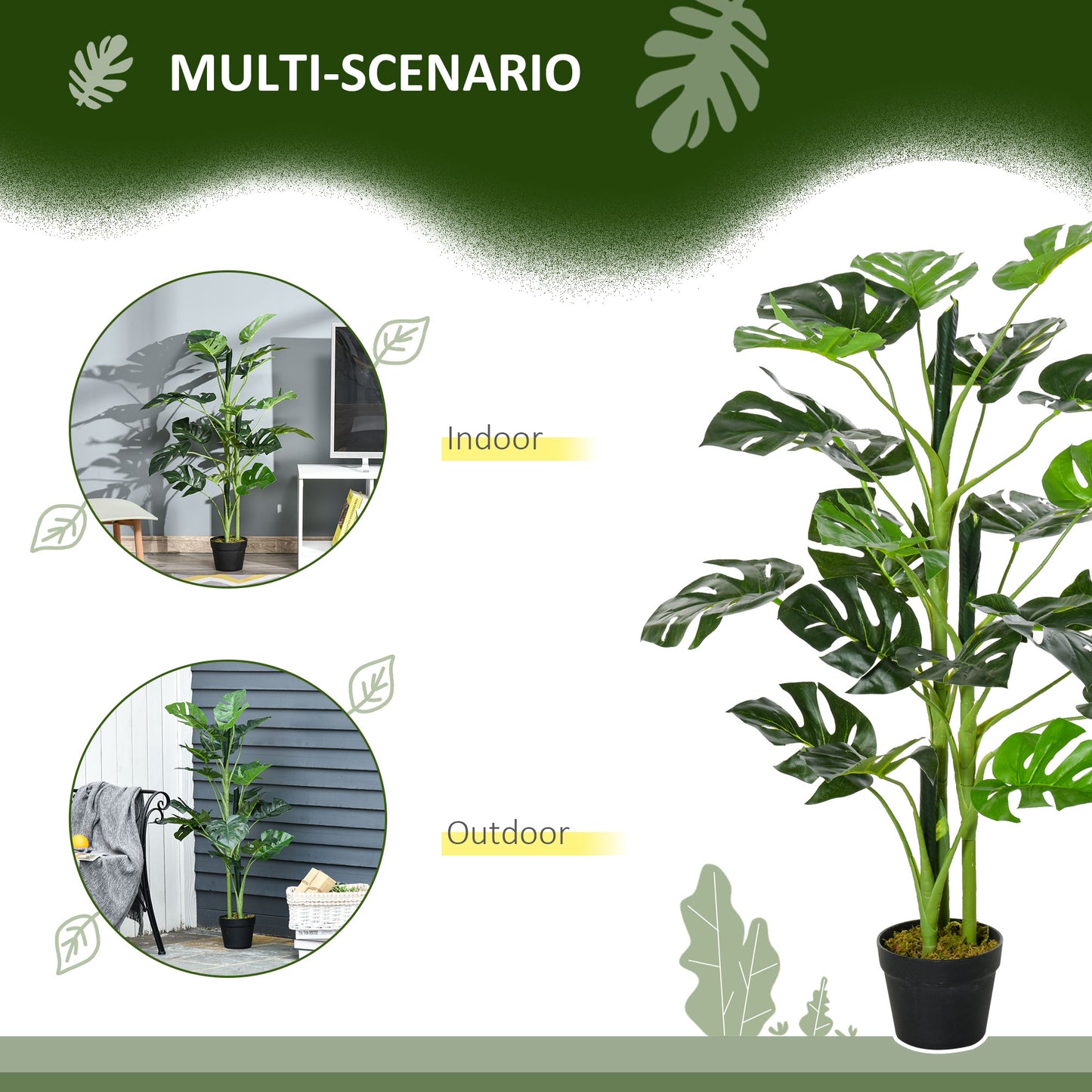 Nalale Lumo Set Of 2 Artificial Monstera Style Trees With Cheese Leaf Design And Pots