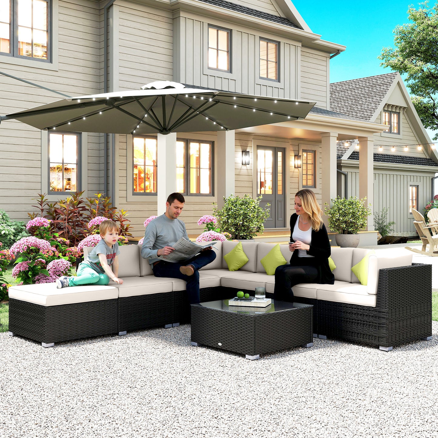 Yomo 6 Seater Faux Rattan Black Outdoor Corner Sofa Set With d Glass Coffee Table