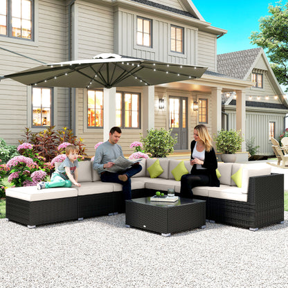 Yomo 6 Seater Faux Rattan Black Outdoor Corner Sofa Set With d Glass Coffee Table
